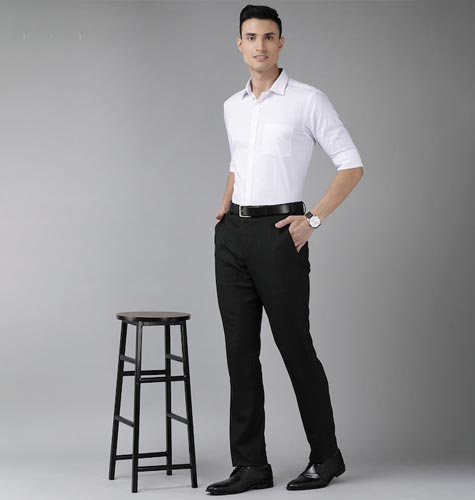 Men White & Purple Slim Fit Pinstriped Pure Cotton Formal Shirt